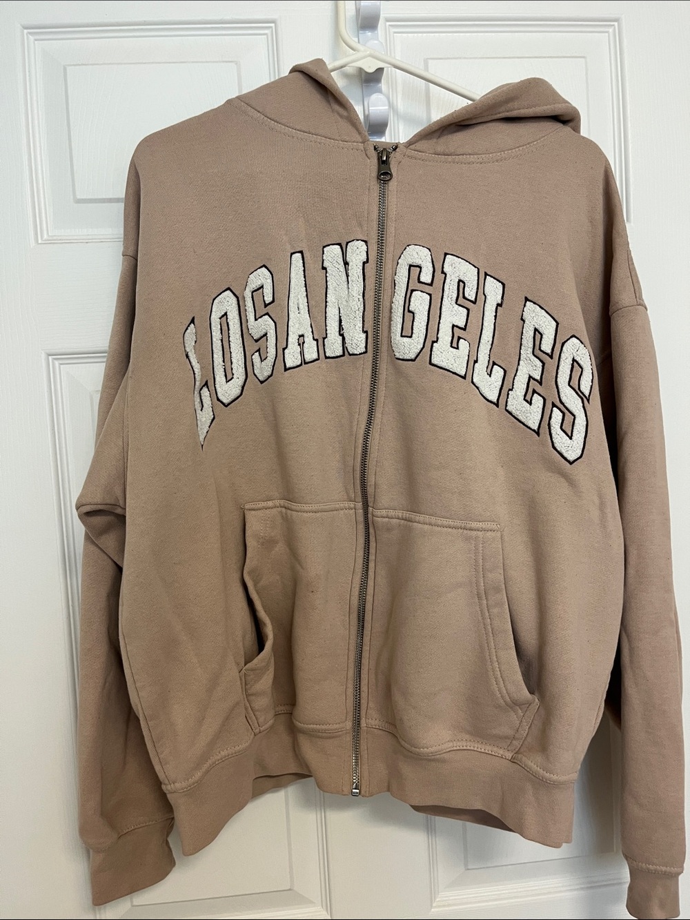 PacSun Beige Zip-Up Hoodie with White 'Los Angeles' Applique